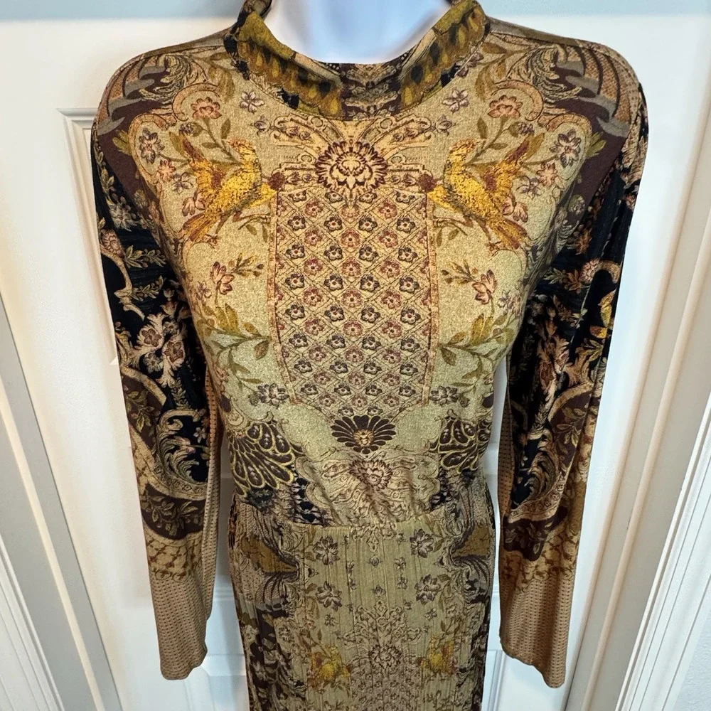 Soft Sorroundings Enchanted Forest Maxi Dress Sz 10P Brown Gold Floral Bohemian